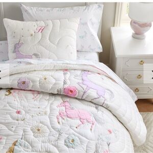 NWT Pottery Barn Kids Mystical Unicorn Quilt Set - Pink and White